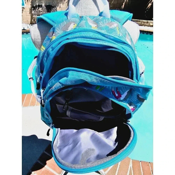 High Sierra Aqua Blue Fat Boy Toucan Tropical Over The Shoulder Logo Backpack - Picture 13 of 15